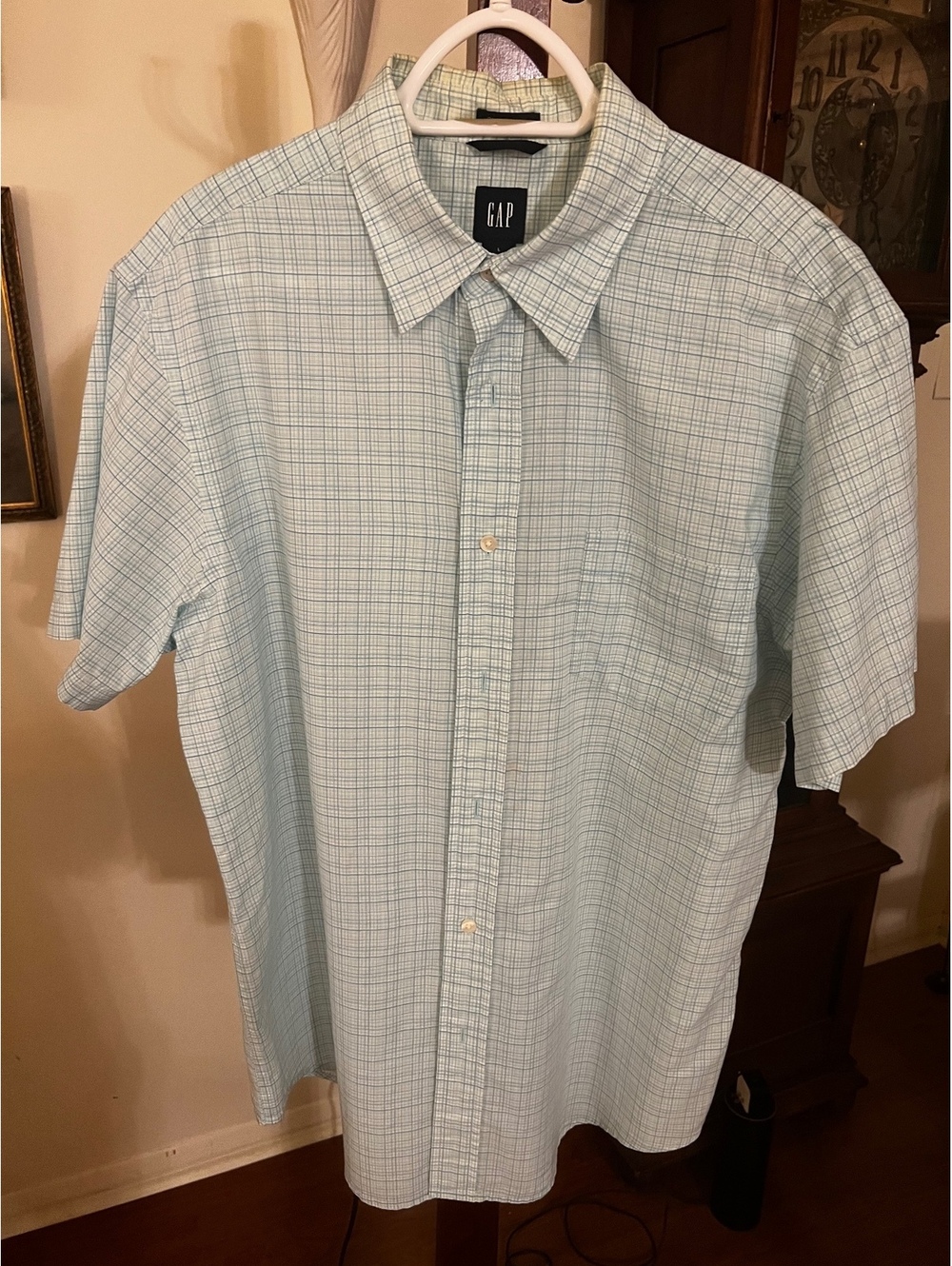 Gap Classic Fit Green Plaid Short Sleeve Button Front Shirt